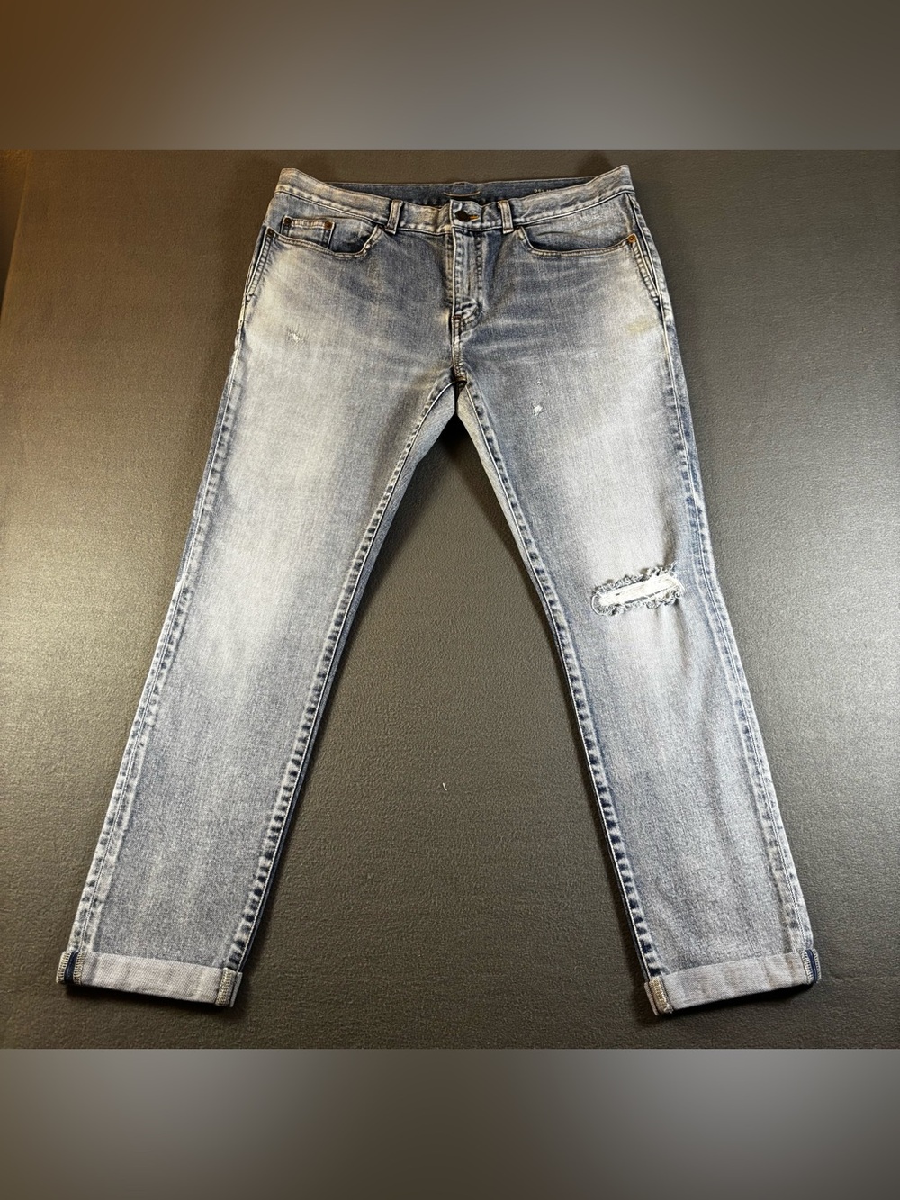 Saint Laurent Paris Jeans Men’s Blue Washed Denim Distressed Size 34